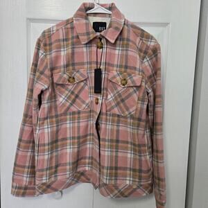 Kut from the Kloth Magnolia Pink Plaid Flannel Shacket Grunge Western Barbiecore